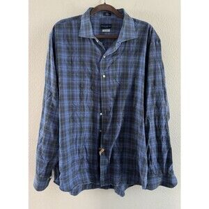 Peter Millar Winter Soft 100% Cotton Twill Blue Plaid Button Down Shirt XXL